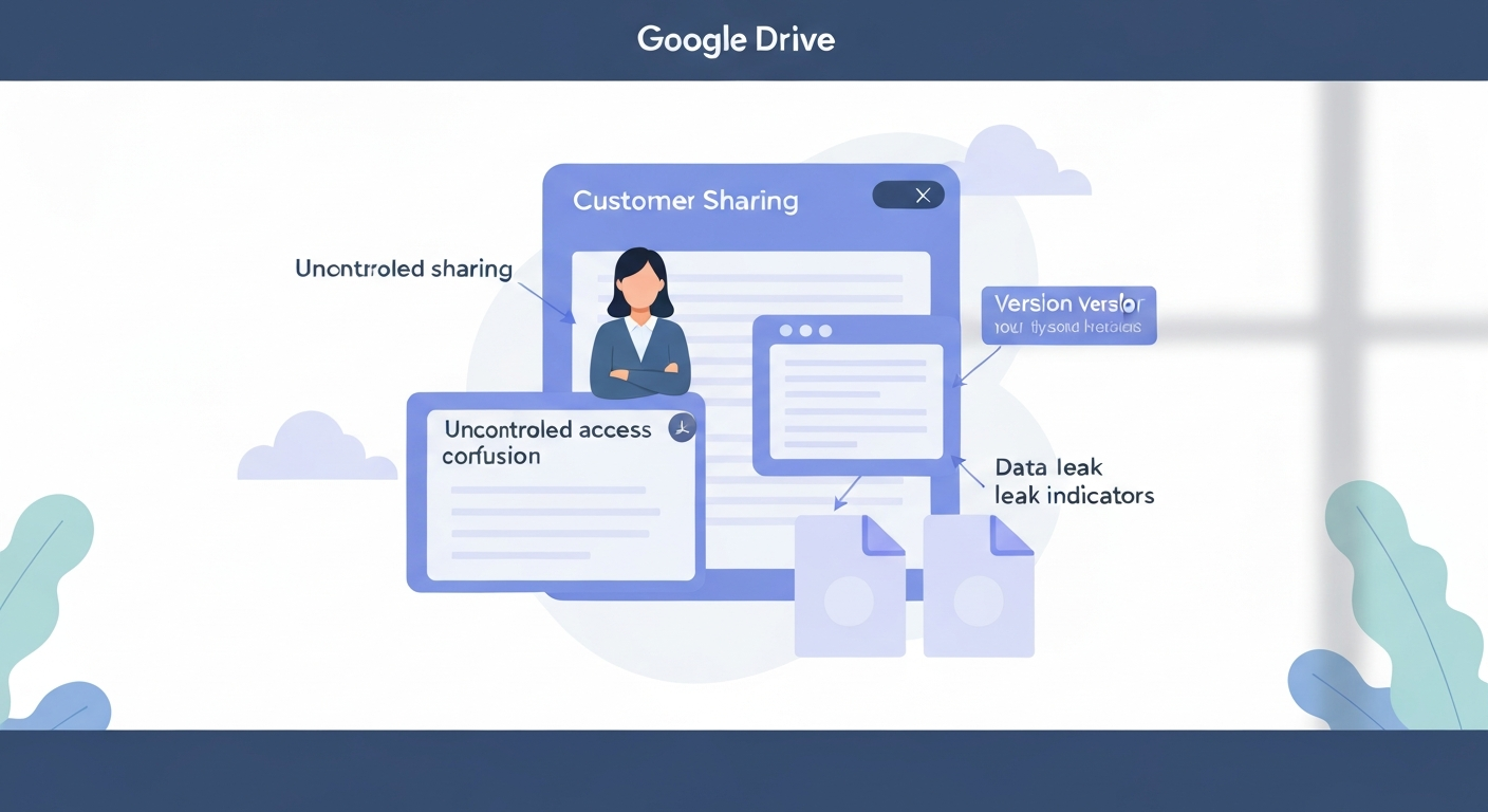 Google Driveで顧客に資料共有は危険？よくある事故と安全な代替手段のイメージ