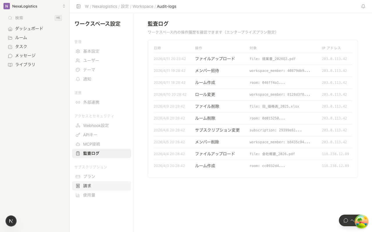 監査ログ画面