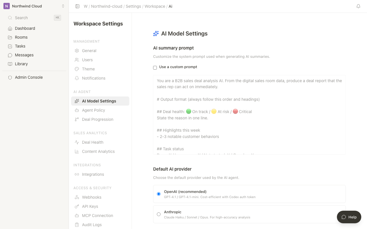 AI settings screen