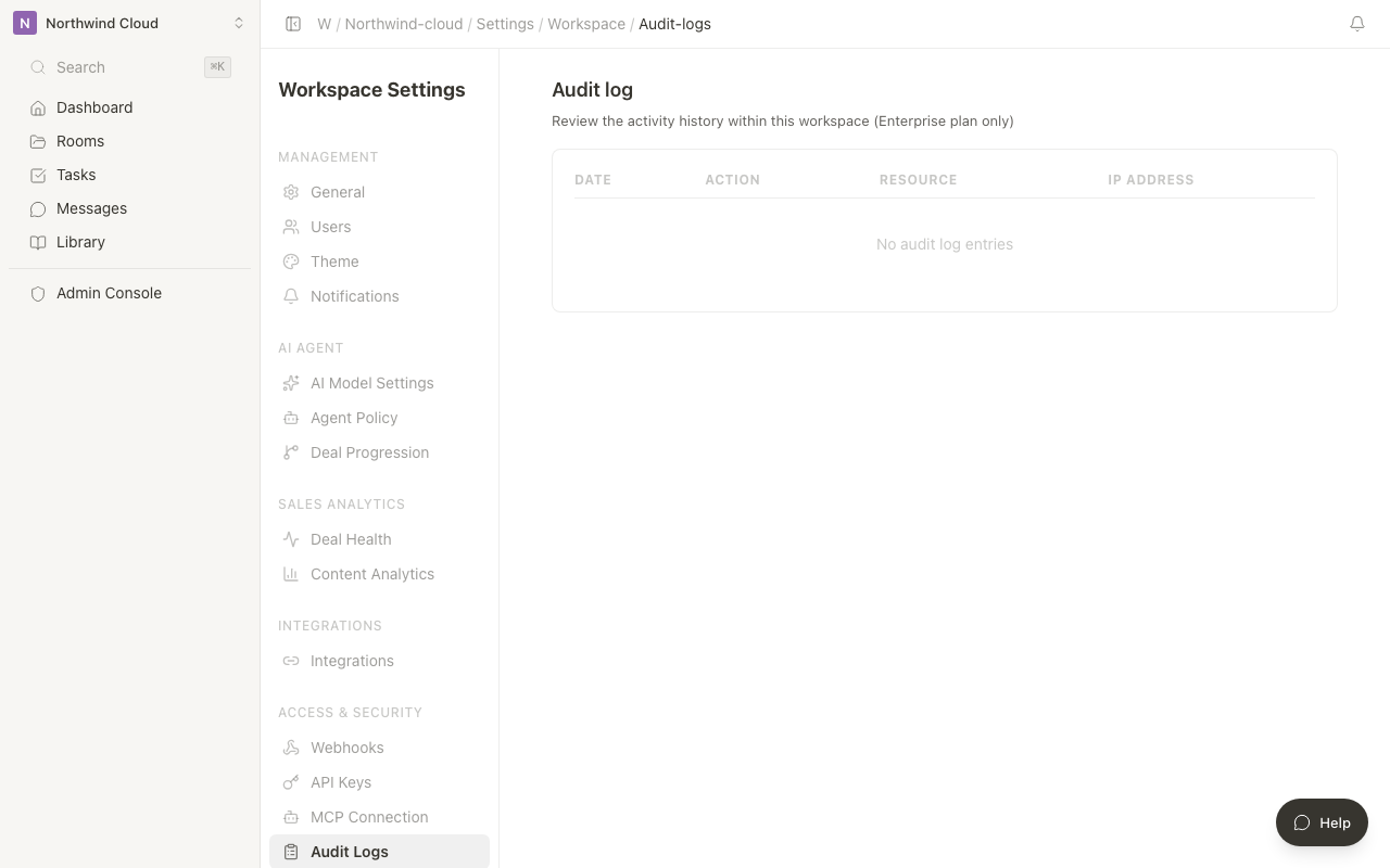 Audit logs screen