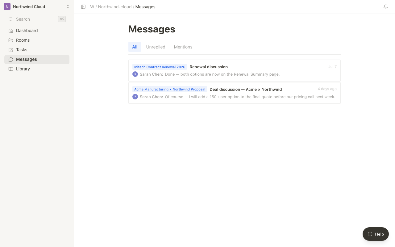 Cross-Room messages screen