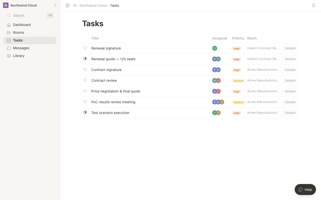 Cross-Room tasks screen