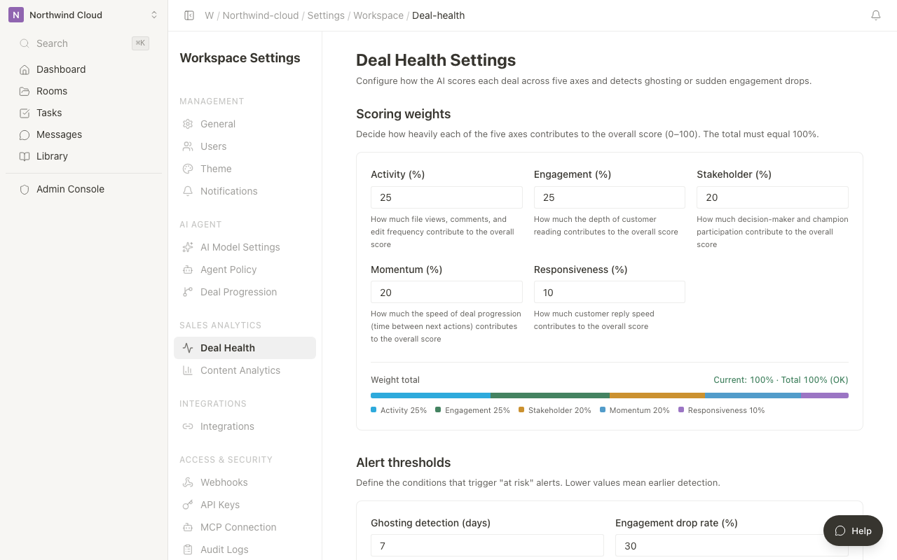 Deal health settings screen