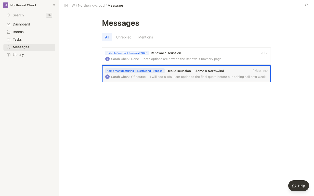 Messages and threads screen