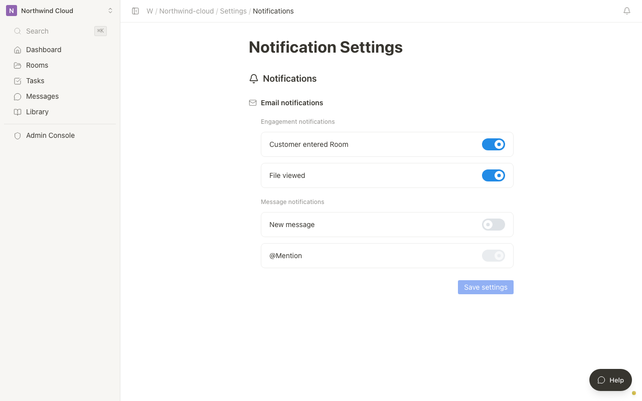 Notification settings screen