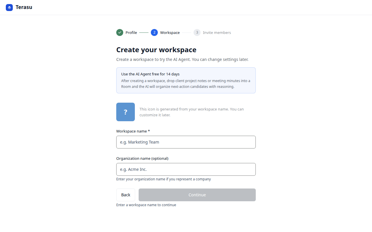 Onboarding workspace