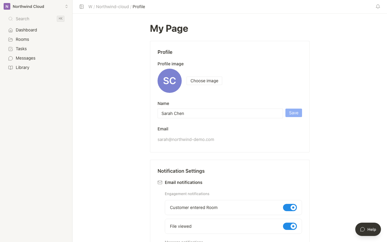 Profile settings screen