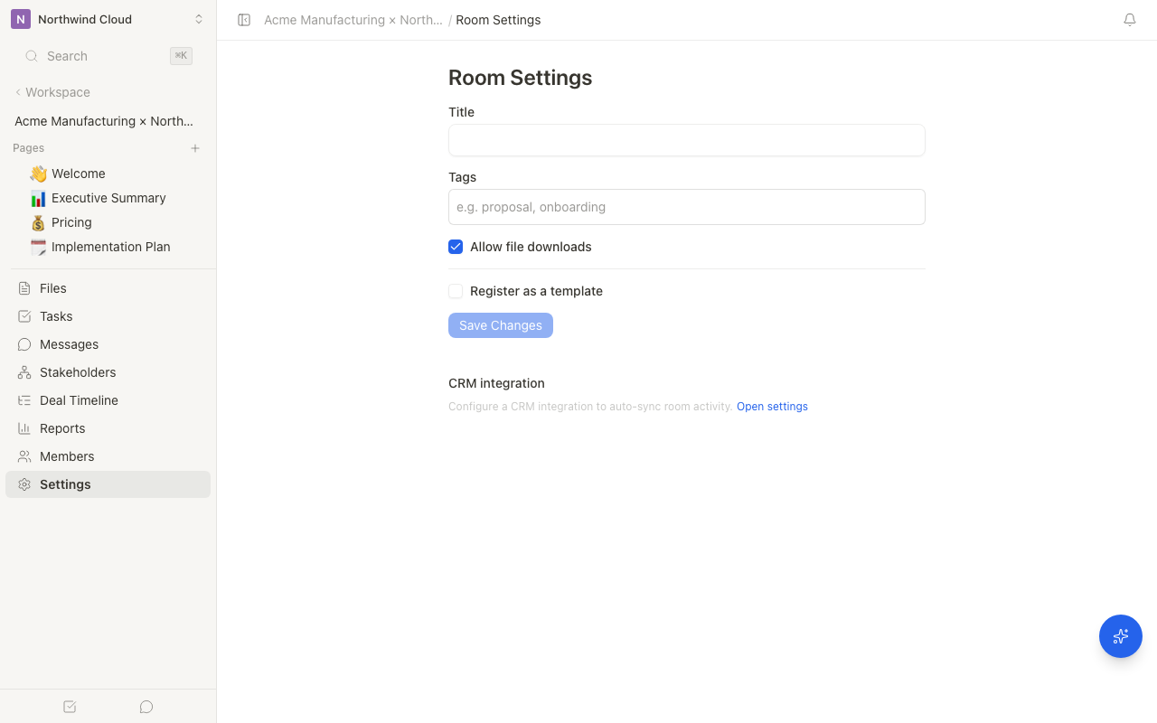 Room settings screen