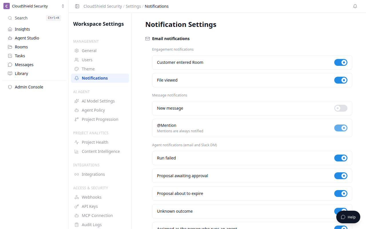 Workspace notification settings