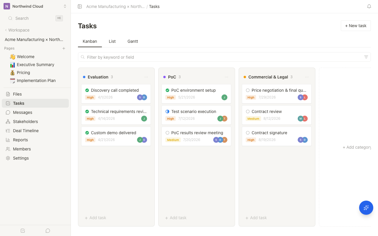 Task management screen (kanban view)
