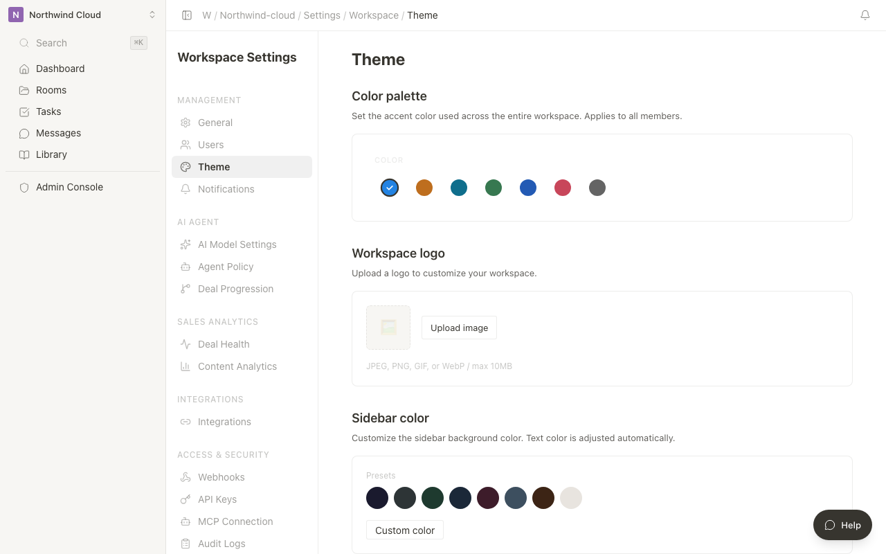 Theme and usage settings screen