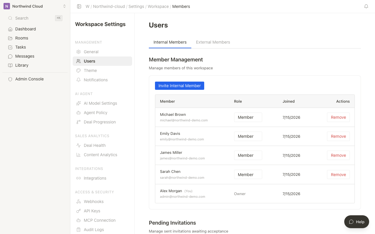 Workspace members screen